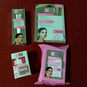 Global Beauty Care 4 Piece Facial Set Lip Scrub Collagen Eye Cream Mask Wipes